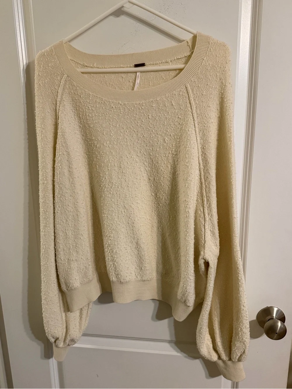 Free People Cream Textured Scoop Neck Sweater